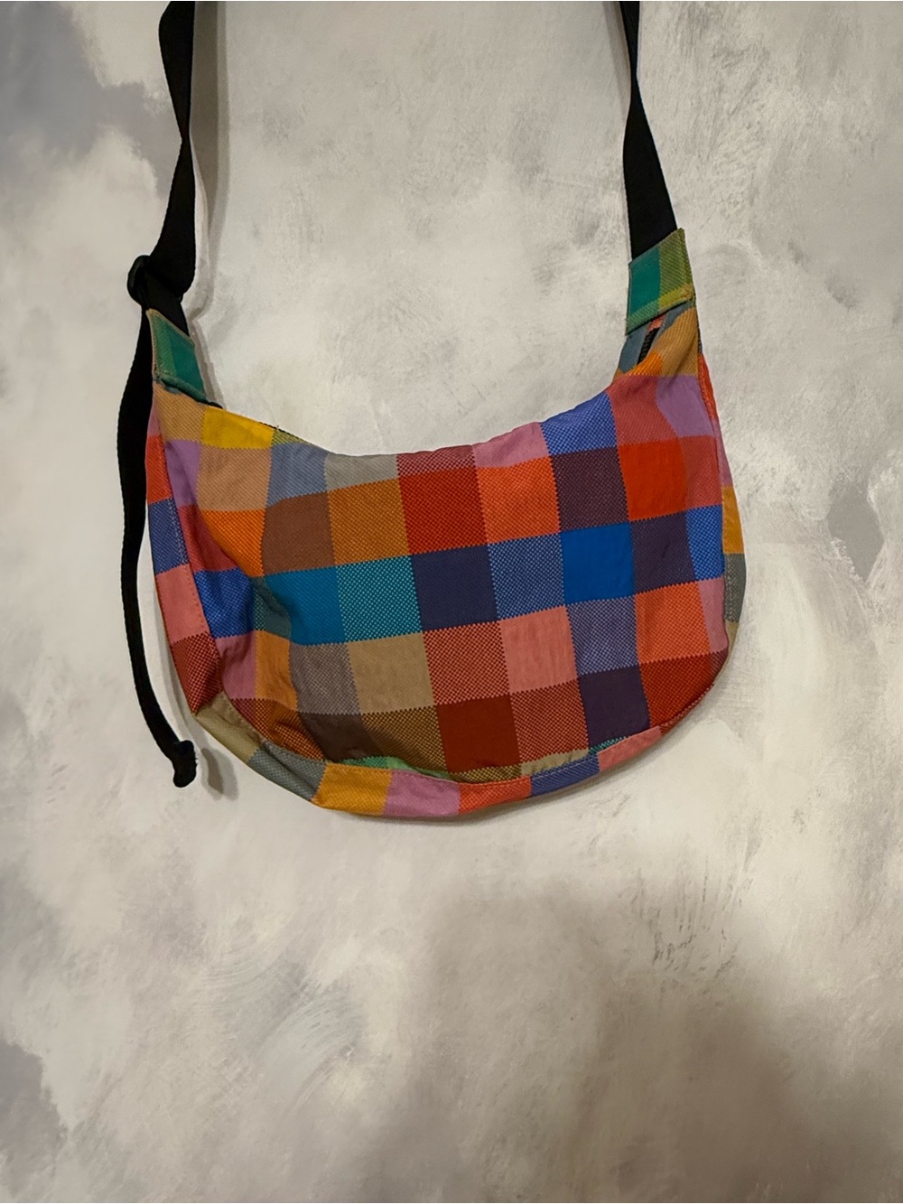 BAGGU Multicolor Patchwork Crescent Shoulder Bag with Black Strap - Picture 5 of 8
